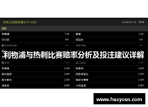 利物浦与热刺比赛赔率分析及投注建议详解
